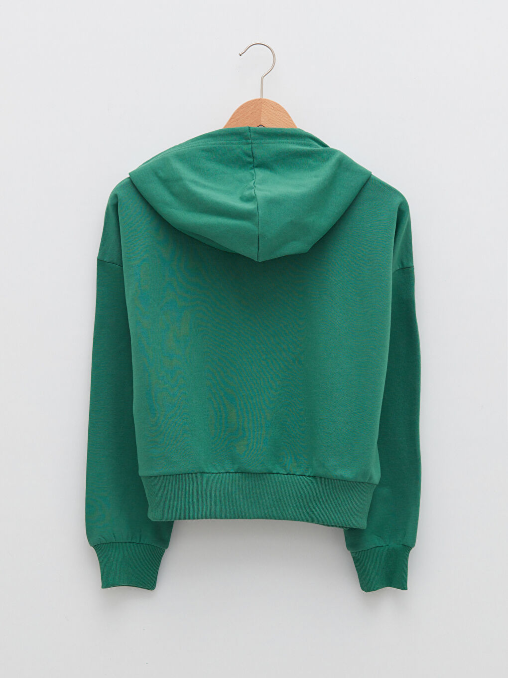 Yeşil Düz Uzun Kollu Kadın Hoodie-6