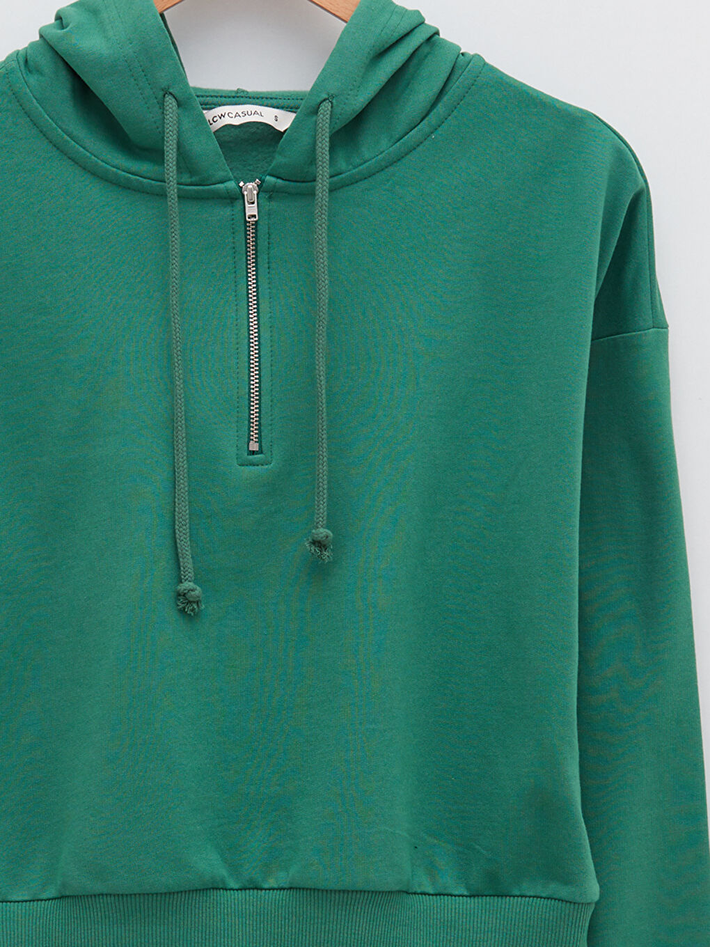 Yeşil Düz Uzun Kollu Kadın Hoodie-7