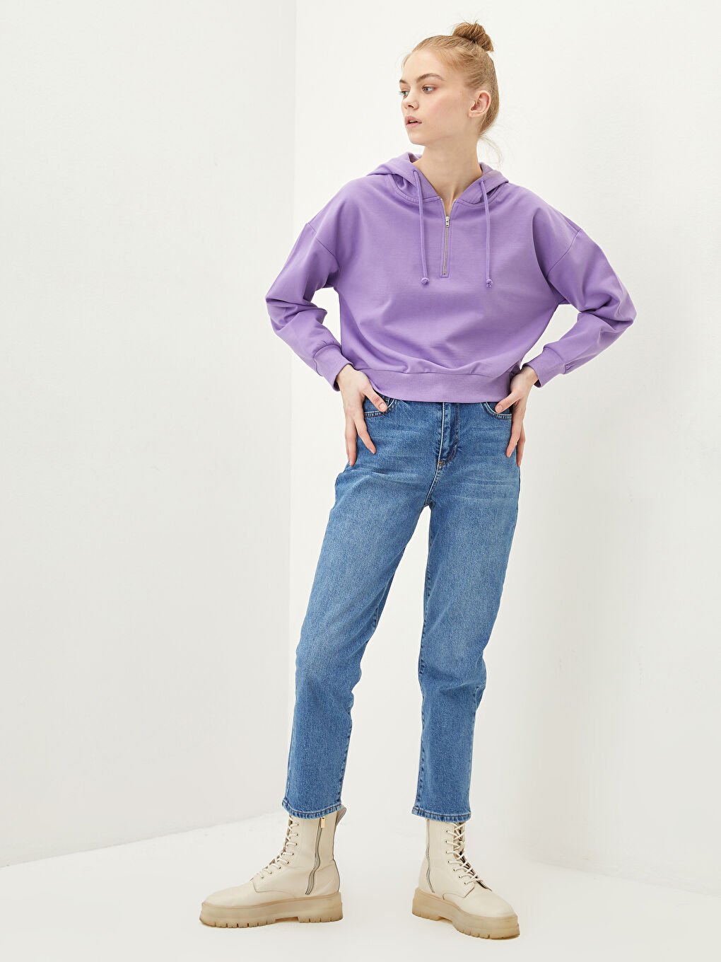 Plain Long Sleeve Women's Hoodie-2