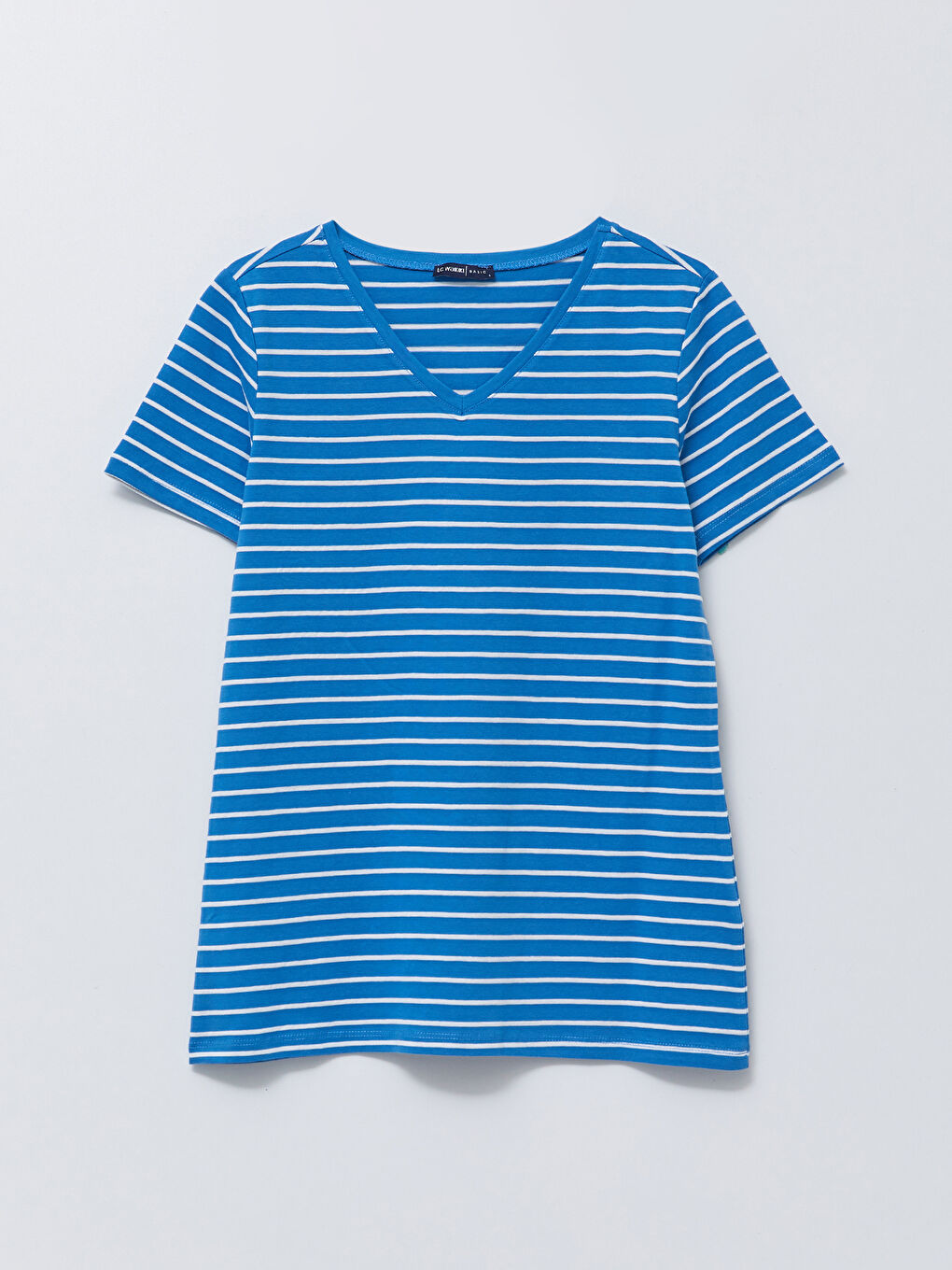 تي شيرت كم قصير مخطط بياقة على شكل حرف V للسيدات-6