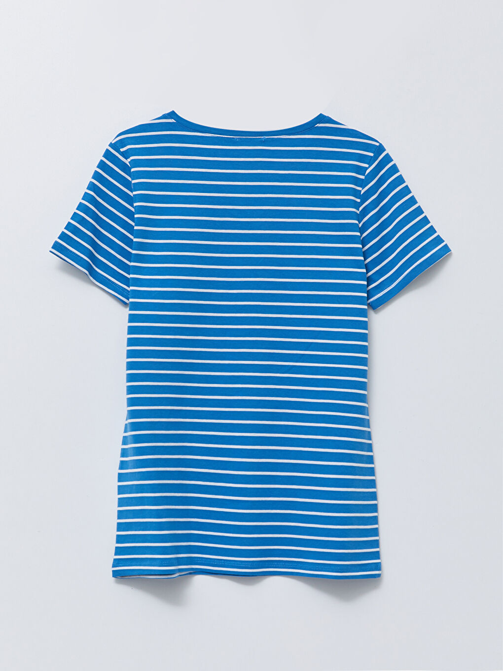 تي شيرت كم قصير مخطط بياقة على شكل حرف V للسيدات-7