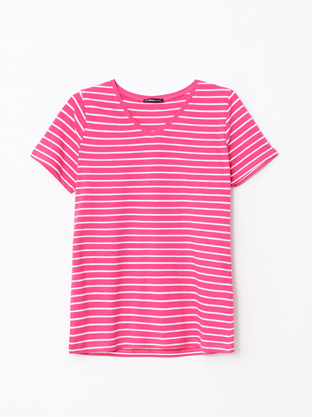 V-Neck Striped Short Sleeve Women's T-Shirt-5