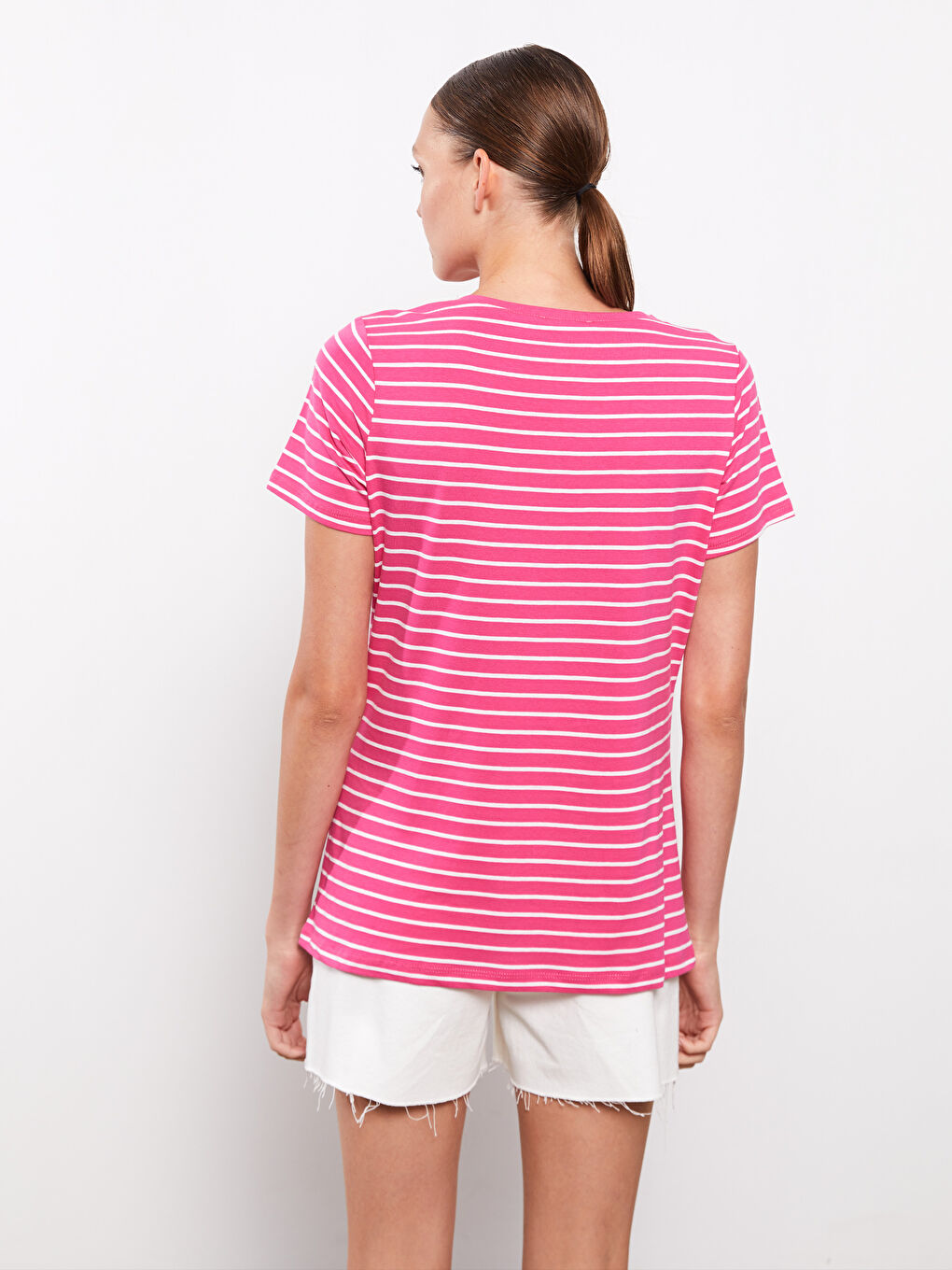 V-Neck Striped Short Sleeve Women's T-Shirt-4