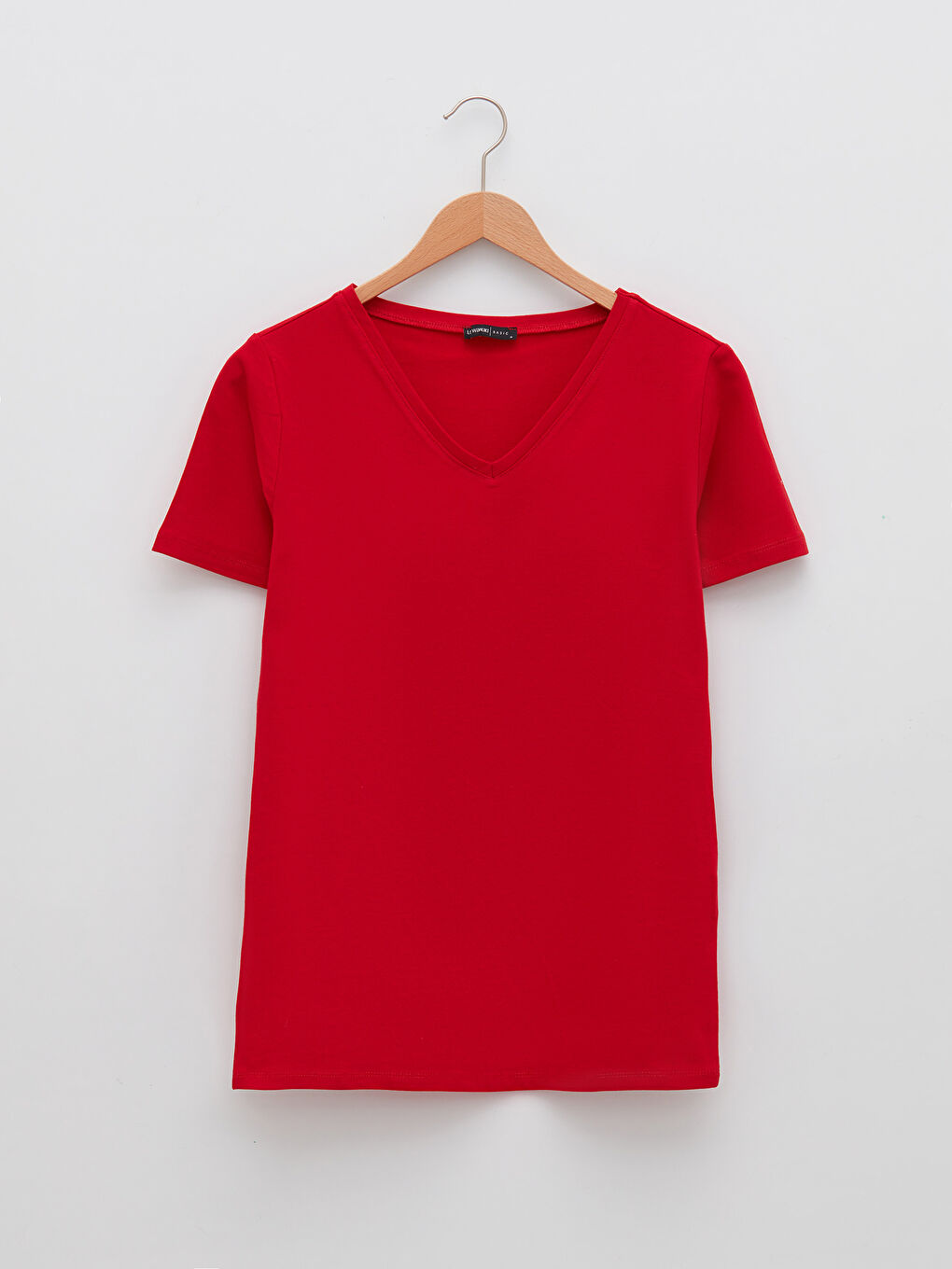 تيشيرت نسائي بياقة على شكل حرف V سادة بأكمام قصيرة-4