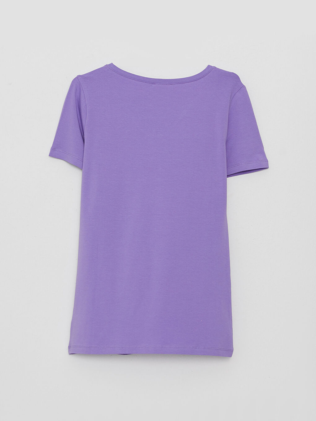 Mor V Yaka Düz Kısa Kollu Kadın Tişört-6