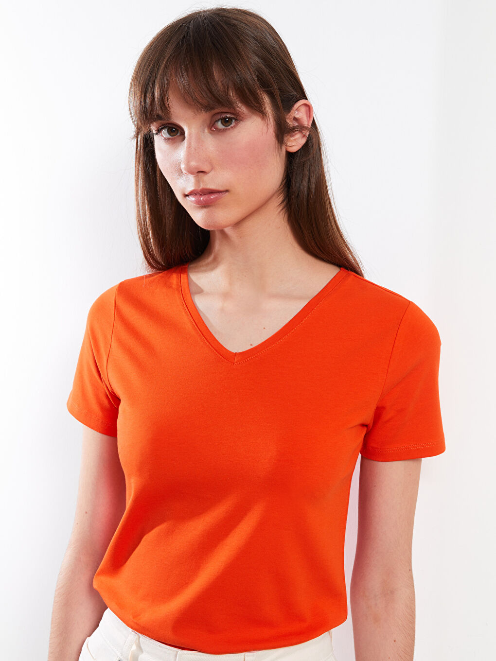 LC Waikiki V-Neck Plain Short Sleeve Women's T-Shirt -S29608Z8-GRM