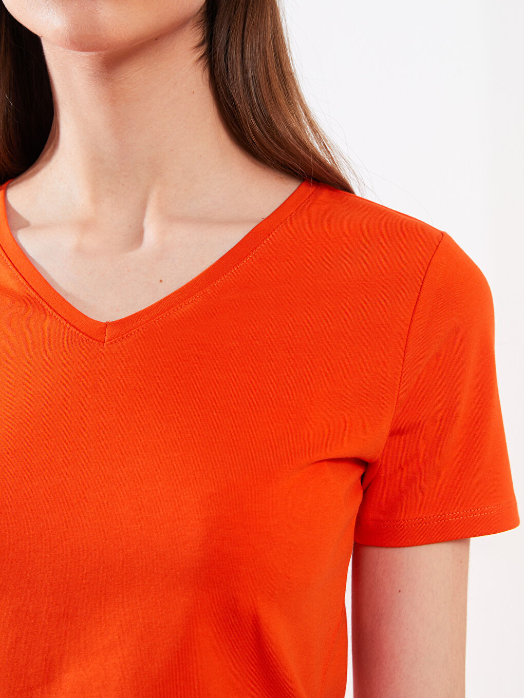 LC Waikiki V-Neck Plain Short Sleeve Women's T-Shirt -S29608Z8-GRM