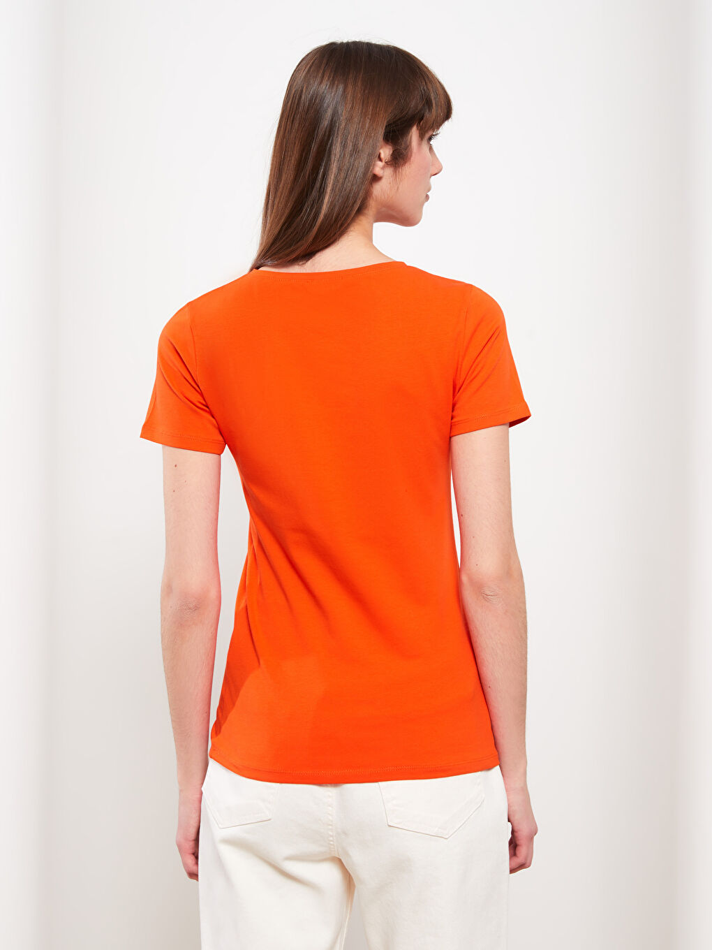LC Waikiki V-Neck Plain Short Sleeve Women's T-Shirt -S29608Z8-GRM