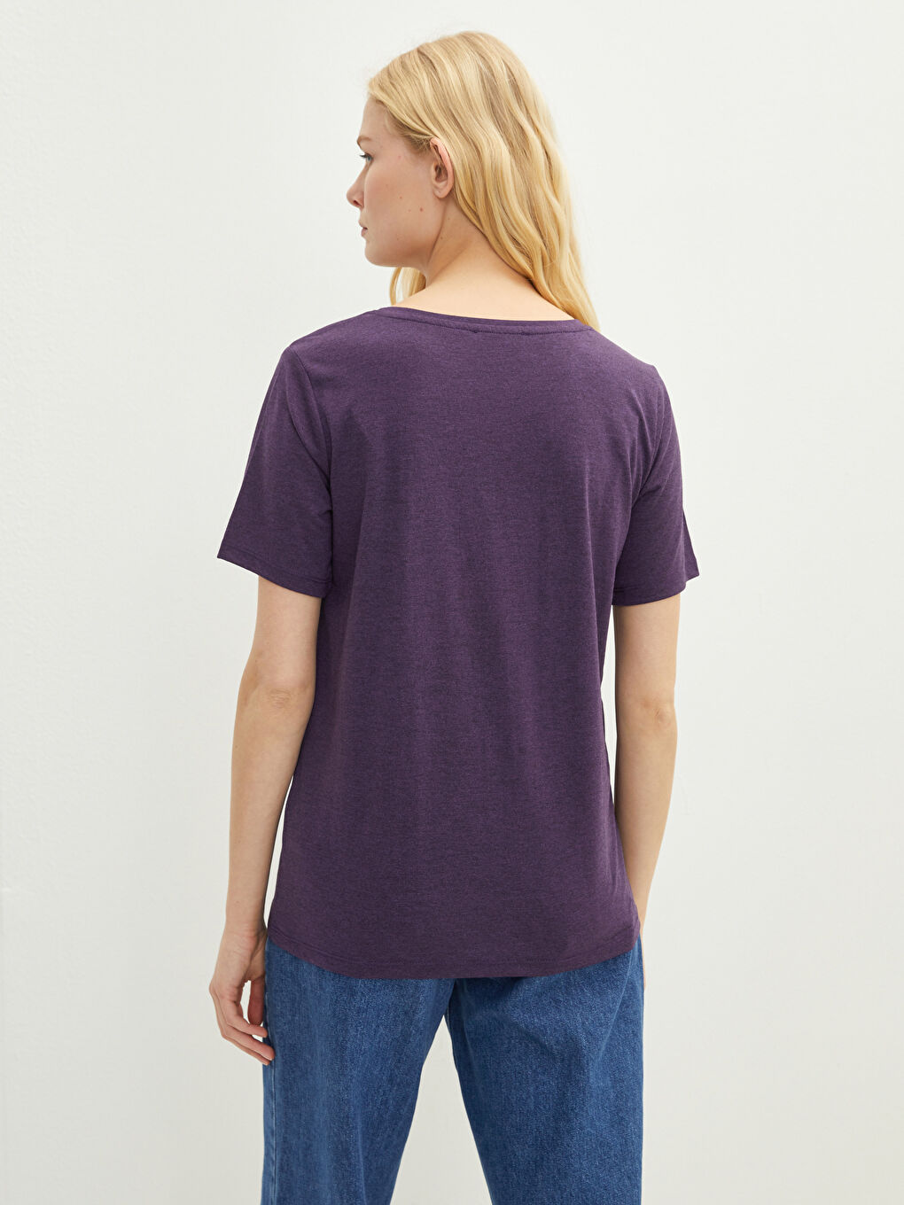 V-Neck Plain Short Sleeve Women's T-Shirt-3
