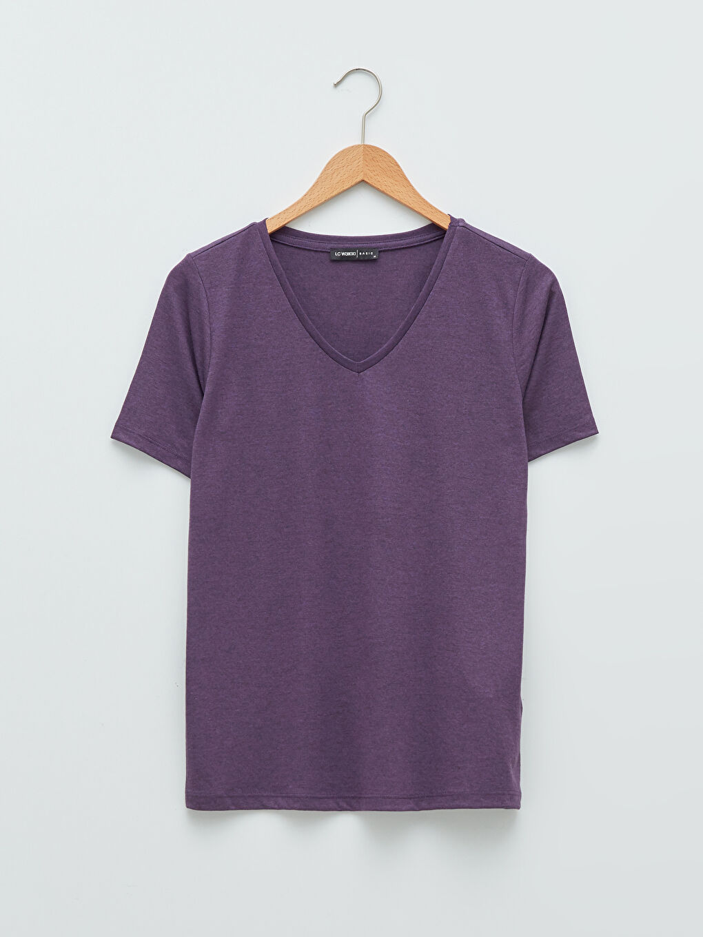 V-Neck Plain Short Sleeve Women's T-Shirt-5