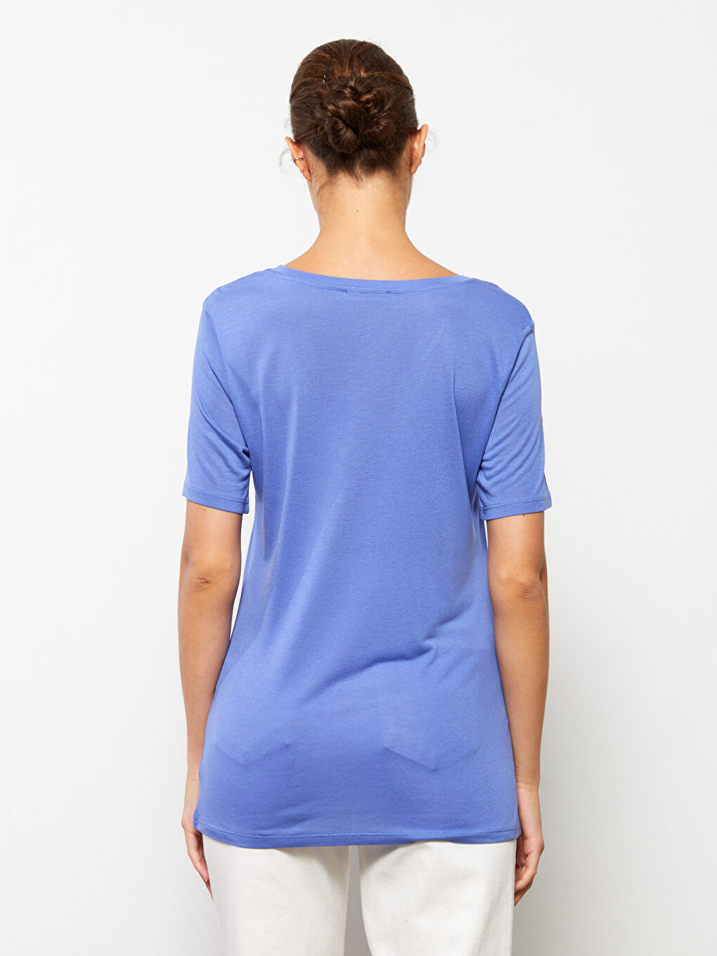 V-Neck Plain Short Sleeve Women's T-Shirt-4