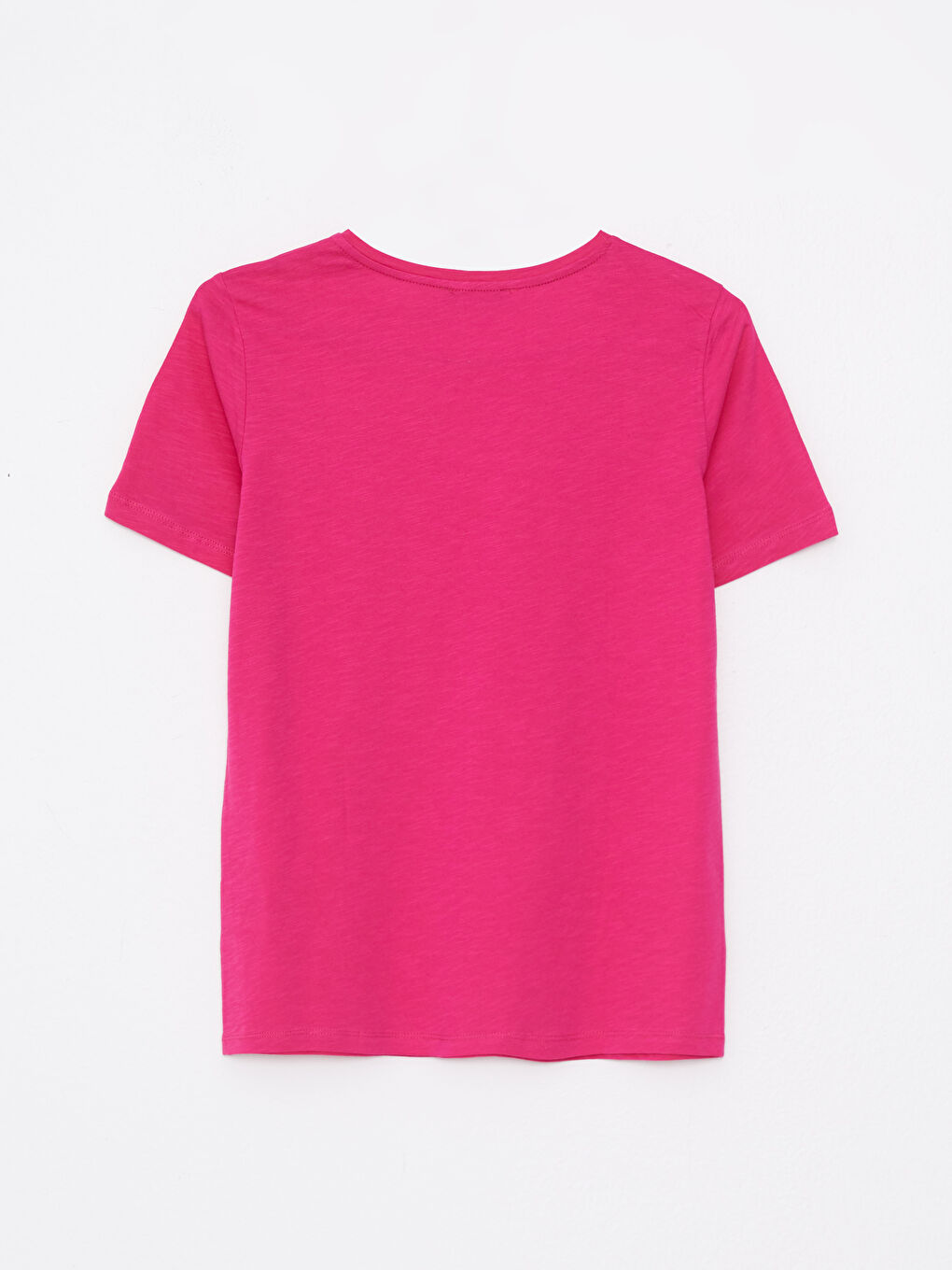 Fuşya Bisiklet Yaka Düz Kısa Kollu Pamuklu Kadın Tişört-7