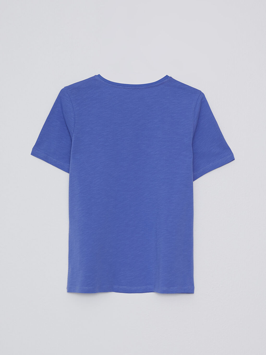 Mor Bisiklet Yaka Düz Kısa Kollu Pamuklu Kadın Tişört-7