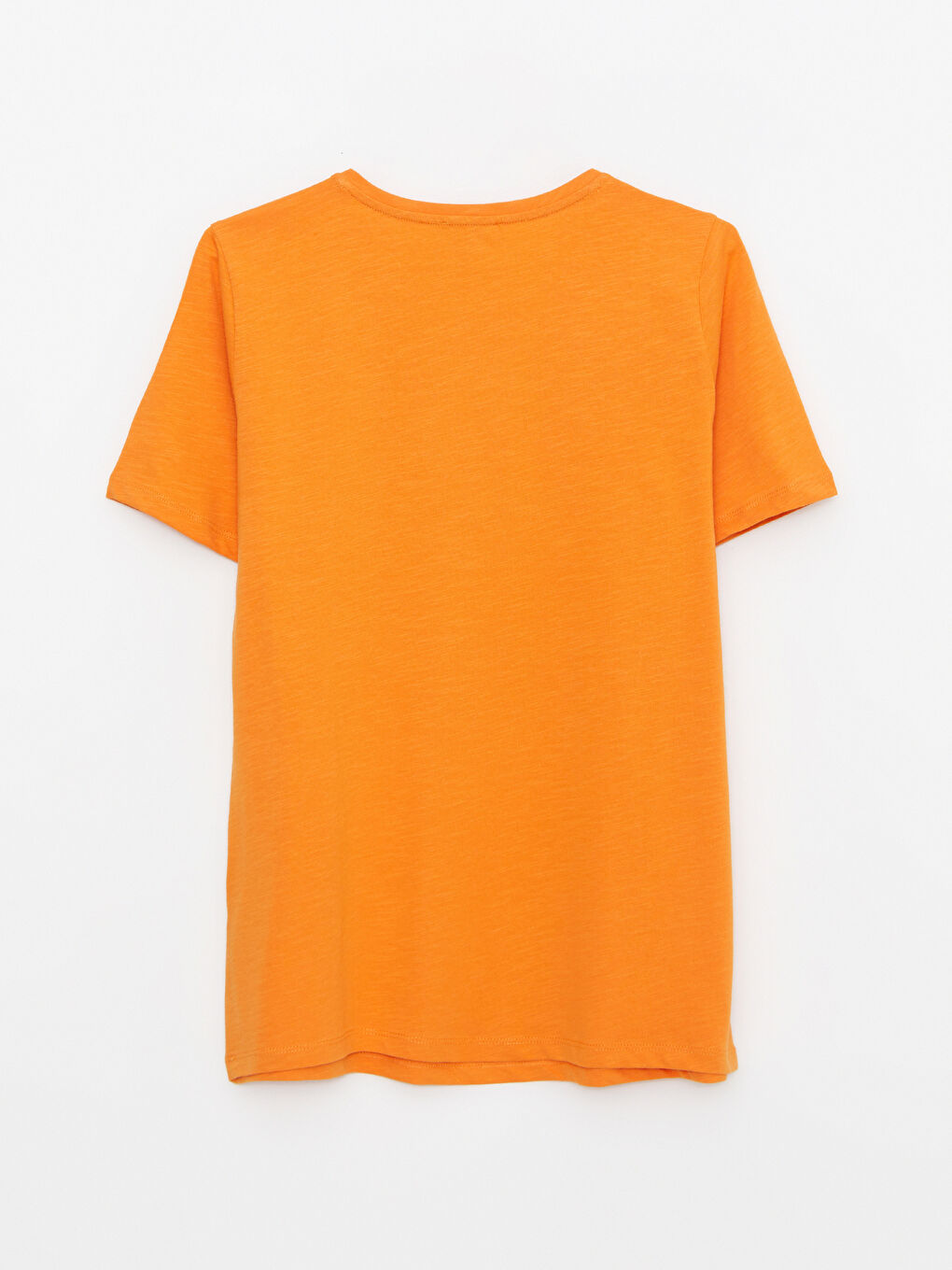 Turuncu Bisiklet Yaka Düz Kısa Kollu Pamuklu Kadın Tişört-6