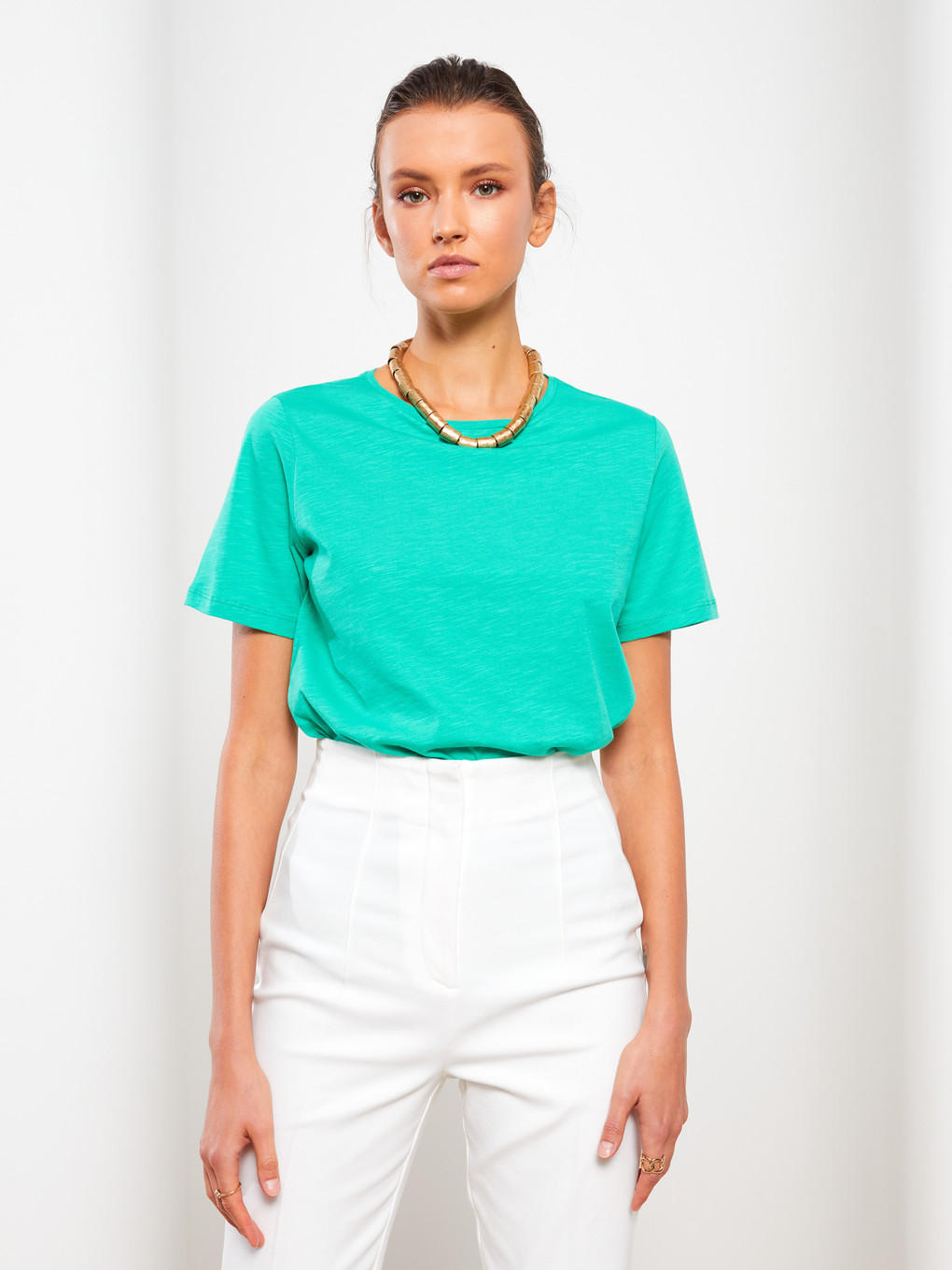 Crew Neck Straight Short Sleeve Cotton Women's T-shirt-2