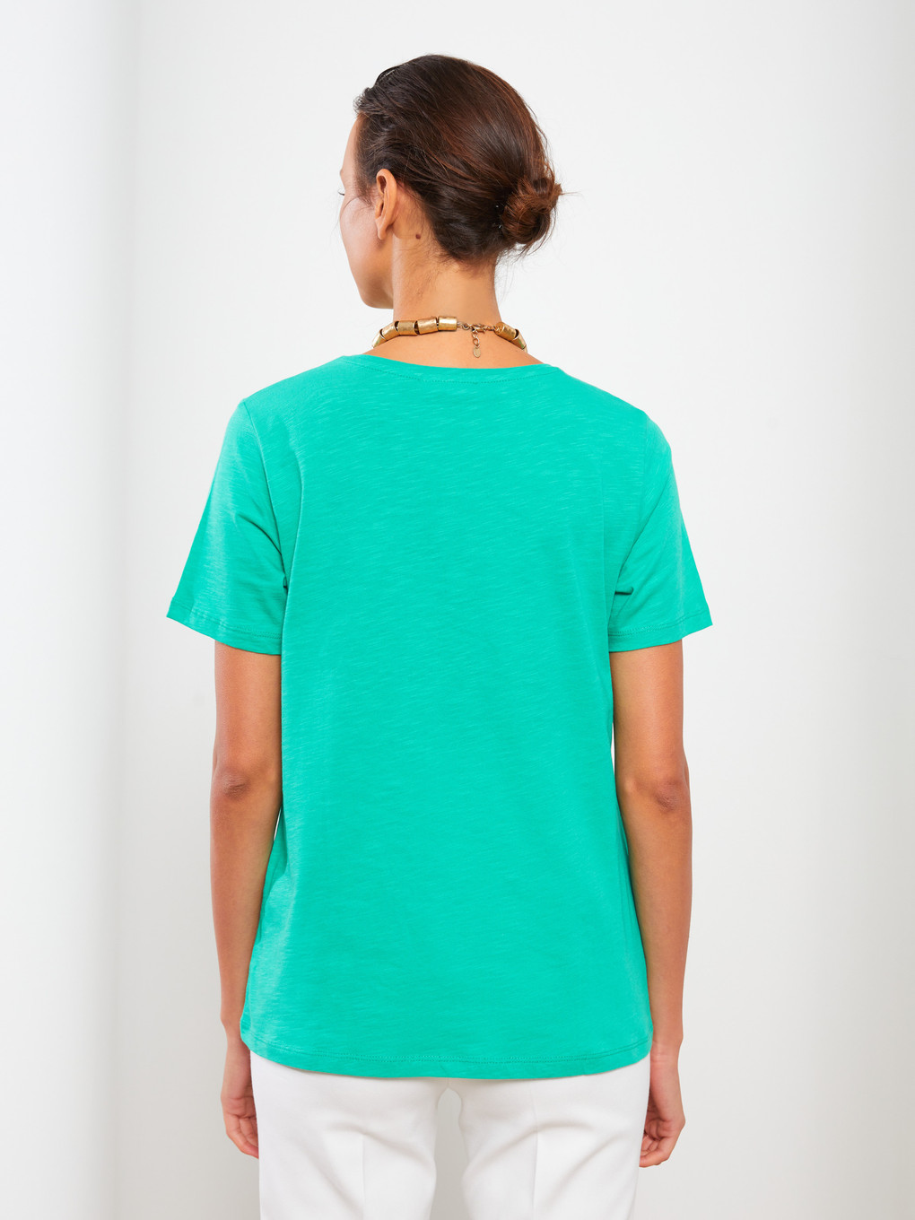Crew Neck Straight Short Sleeve Cotton Women's T-shirt-4