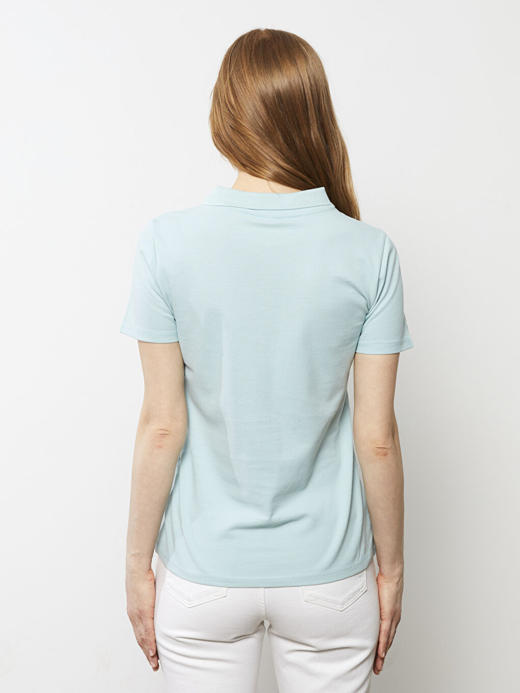 Polo Neck Straight Short Sleeve Cotton Women's T-Shirt-5