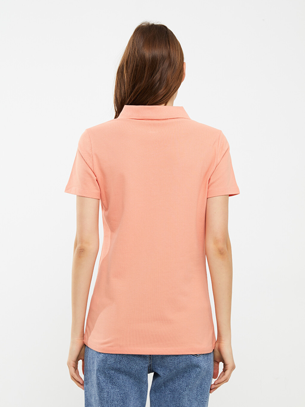 Polo Neck Straight Short Sleeve Cotton Women's T-shirt-4
