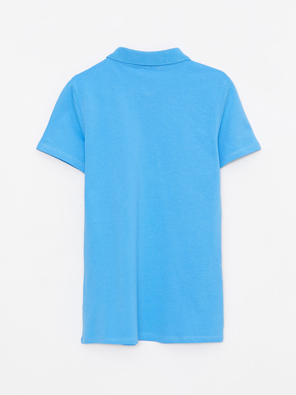 Mavi Polo Yaka Düz Kısa Kollu Pamuklu Kadın Tişört-6
