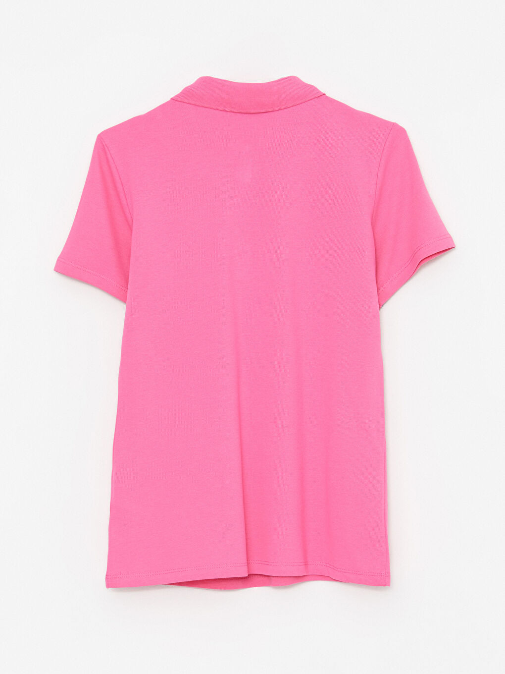 Pembe Polo Yaka Düz Kısa Kollu Pamuklu Kadın Tişört-6