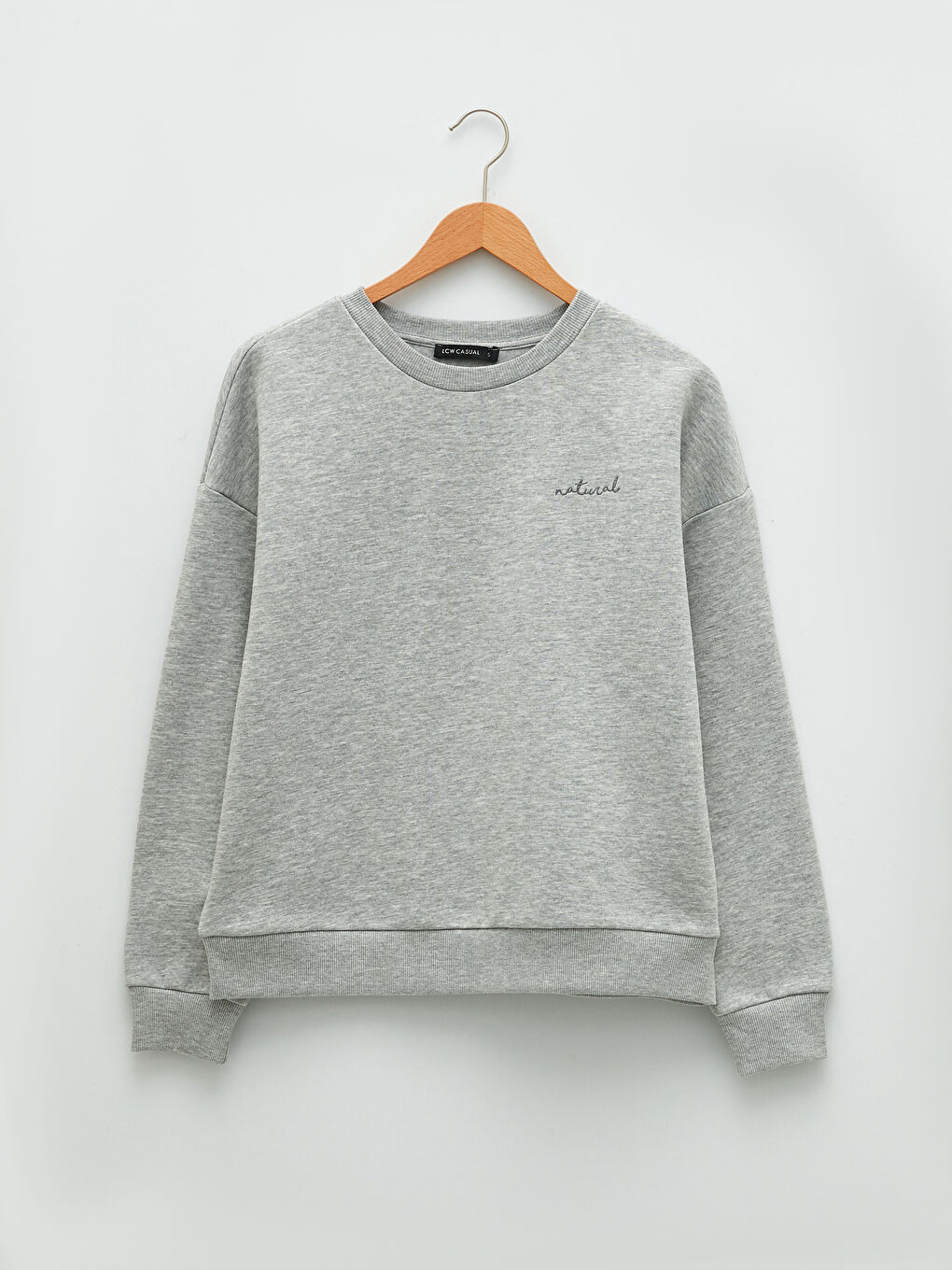 Gri Bisiklet Yaka Nakışlı Kadın Kalın Sweatshirt-5