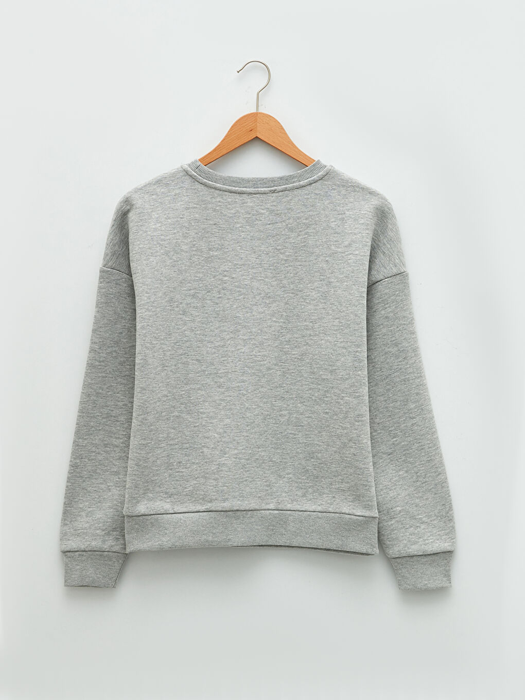 Gri Bisiklet Yaka Nakışlı Kadın Kalın Sweatshirt-6