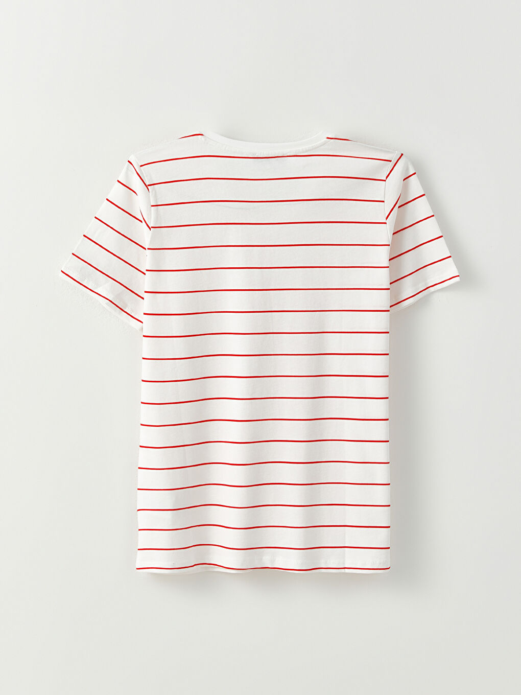 Turuncu V Yaka Çizgili Kısa Kollu Pamuklu Kadın Tişört-5