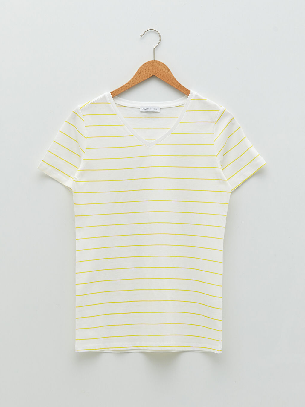 V Neck Striped Short Sleeve Cotton Women's T-Shirt-5