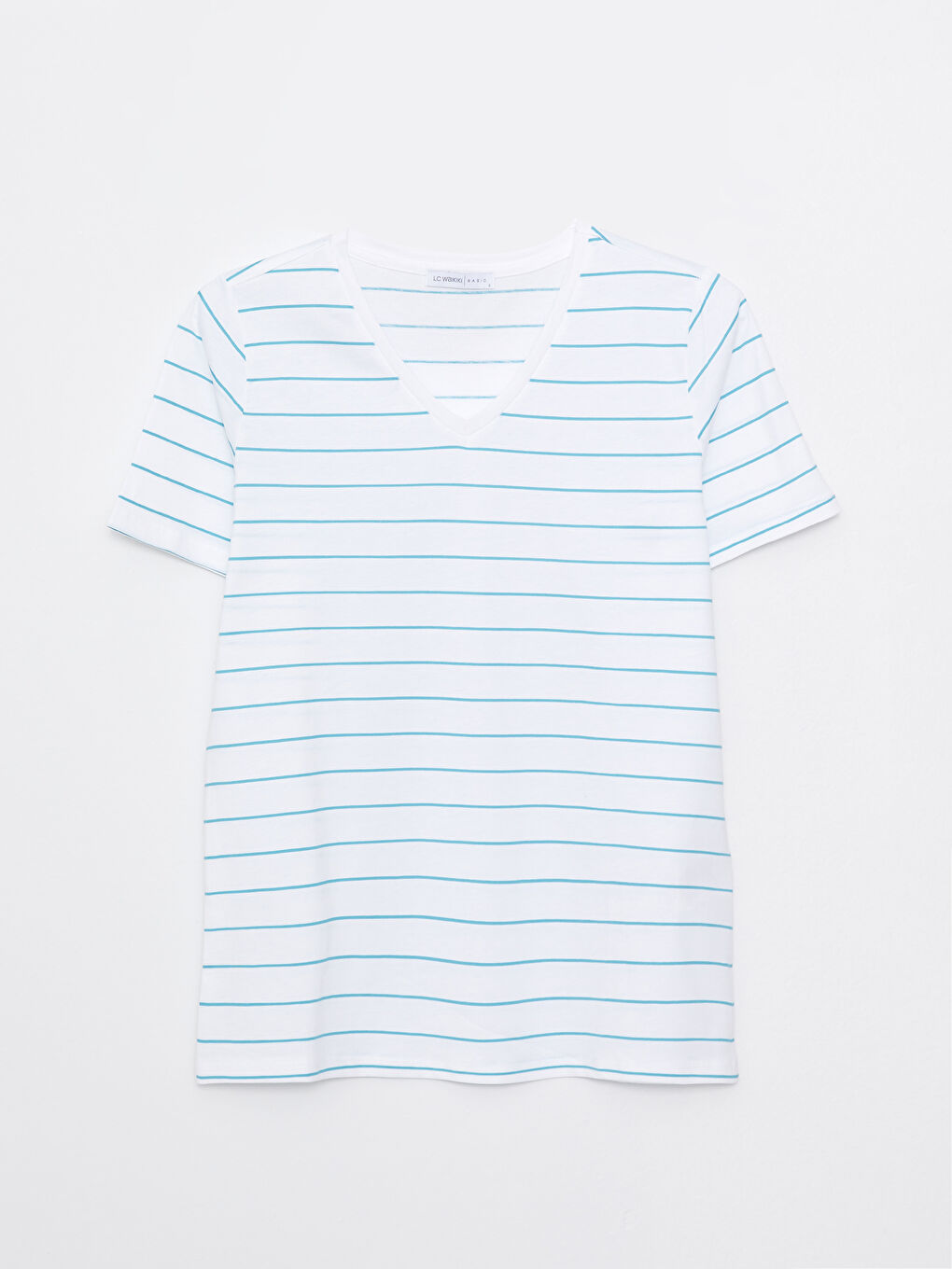V Neck Striped Short Sleeve Cotton Women's T-Shirt-6