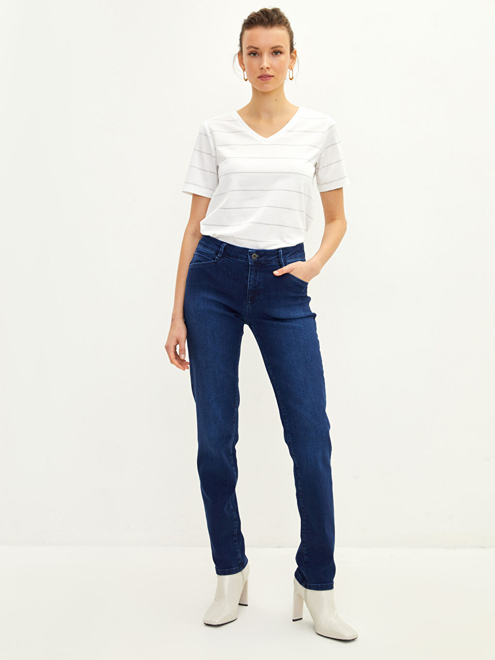 V-Neck Striped Short Sleeve Women's T-Shirt-3