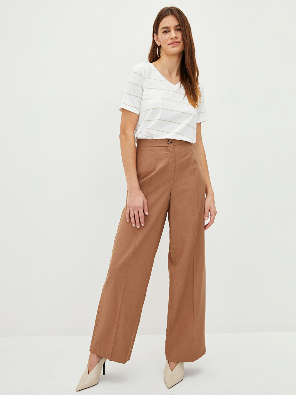 V-Neck Striped Short Sleeve Women's T-Shirt-1