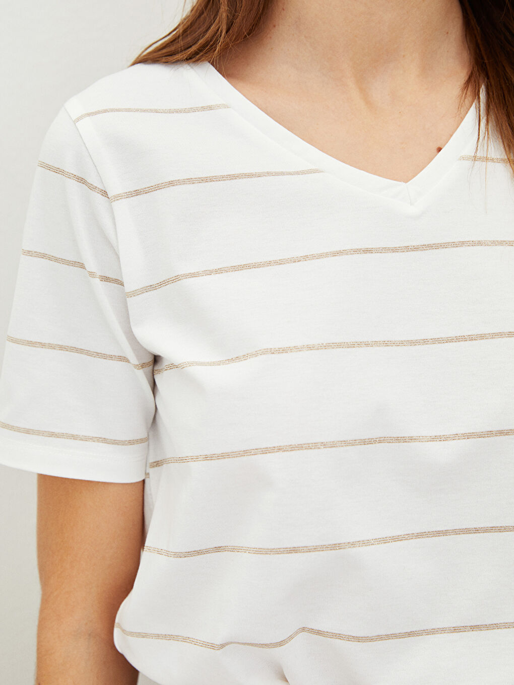 V-Neck Striped Short Sleeve Women's T-Shirt-2
