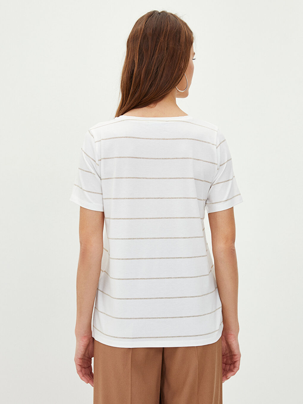 V-Neck Striped Short Sleeve Women's T-Shirt-3