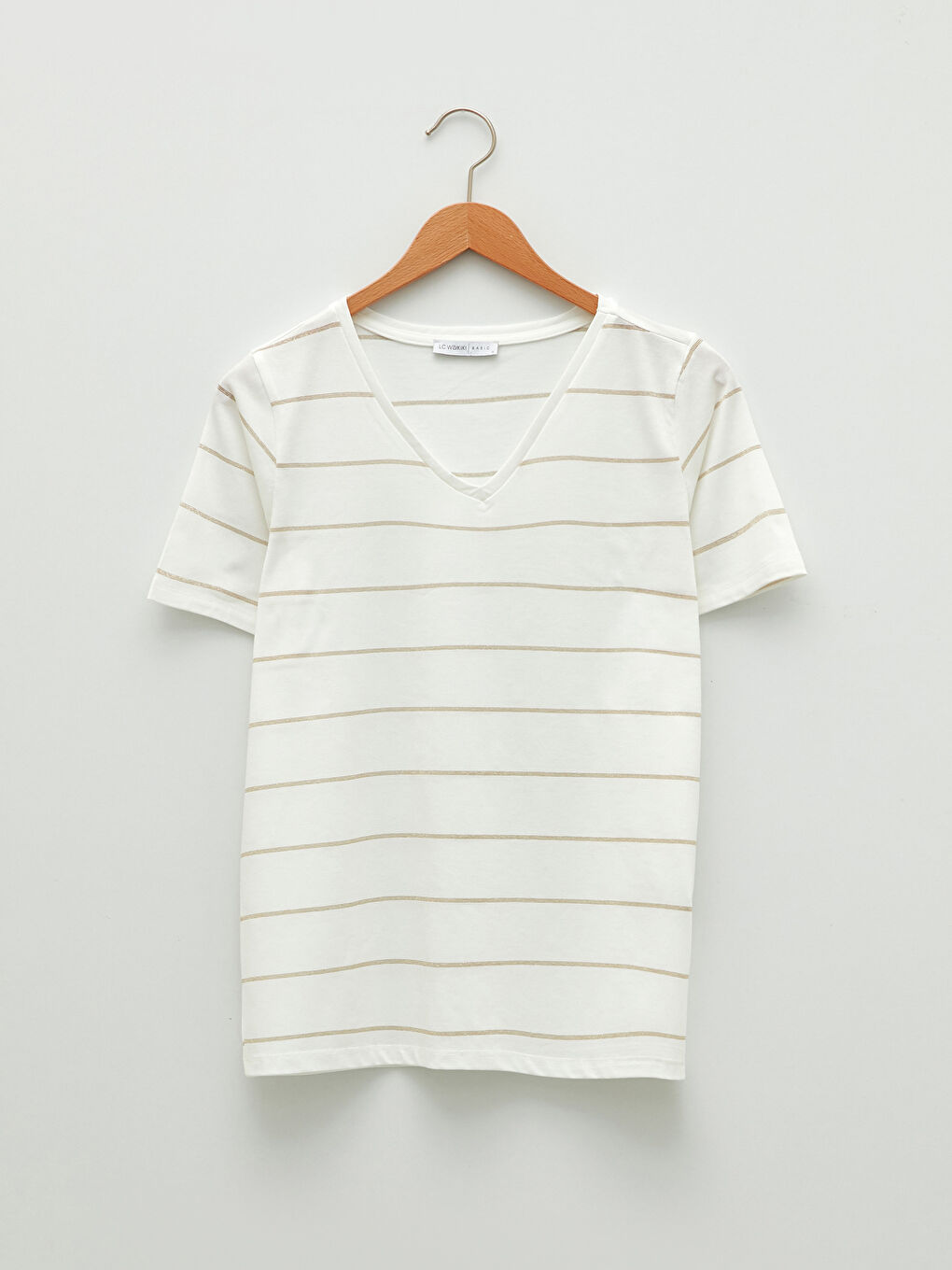 V-Neck Striped Short Sleeve Women's T-Shirt-4