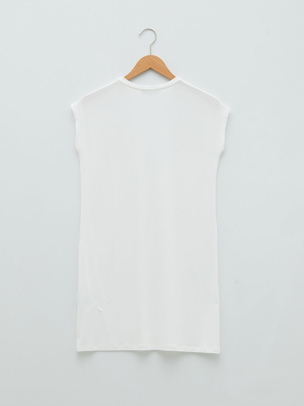 Ekru Bisiklet Yaka Düz Kısa Kollu Kadın Tunik-6