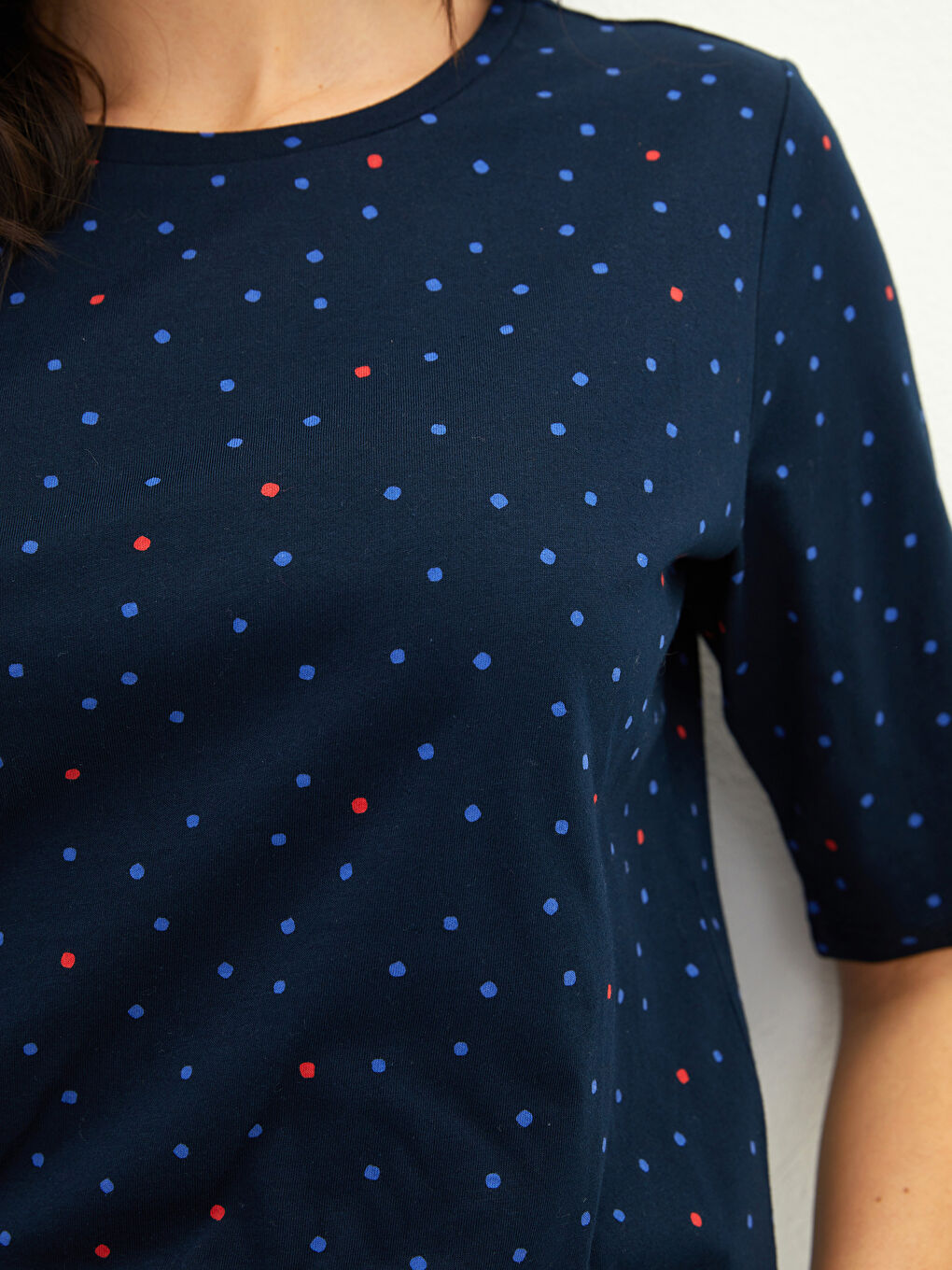 LCWAIKIKI Basic Crew Neck Polka Dot Short Sleeve Cotton Women's T-Shirt -S29642Z8-LSH