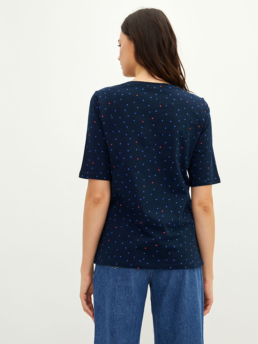 LCWAIKIKI Basic Crew Neck Polka Dot Short Sleeve Cotton Women's T-Shirt -S29642Z8-LSH