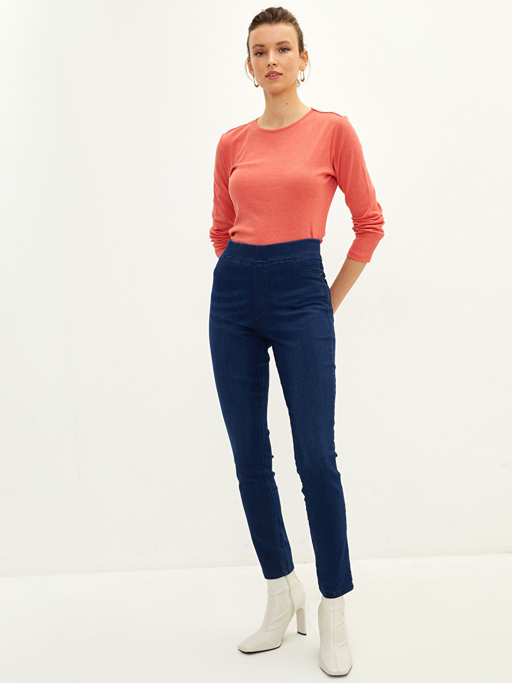 Turuncu Bisiklet Yaka Kadın Bodysuit-3