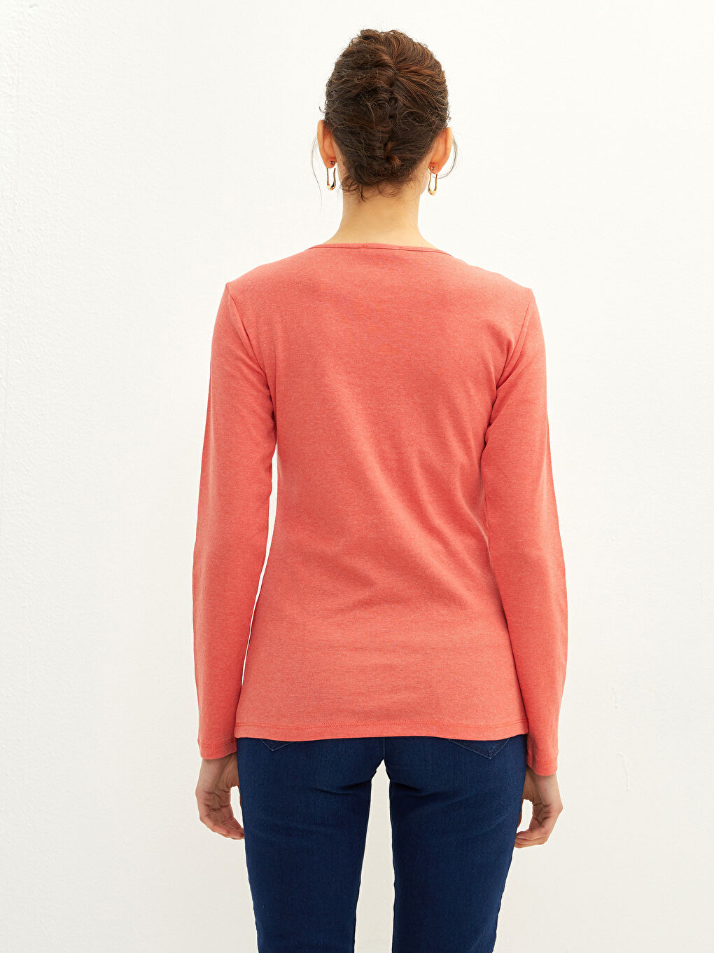 Turuncu Bisiklet Yaka Kadın Bodysuit-4