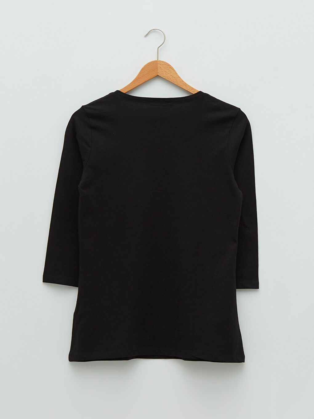 Siyah Bisiklet Yaka Düz Pamuklu Kadın Tişört-6