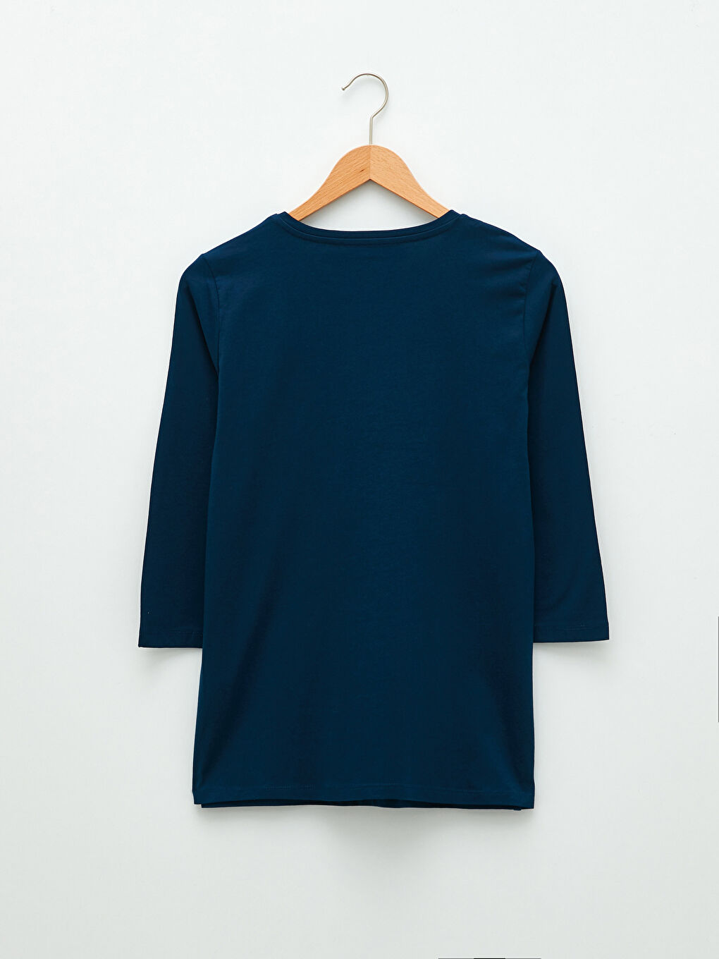 Lacivert Bisiklet Yaka Düz Pamuklu Kadın Tişört-6