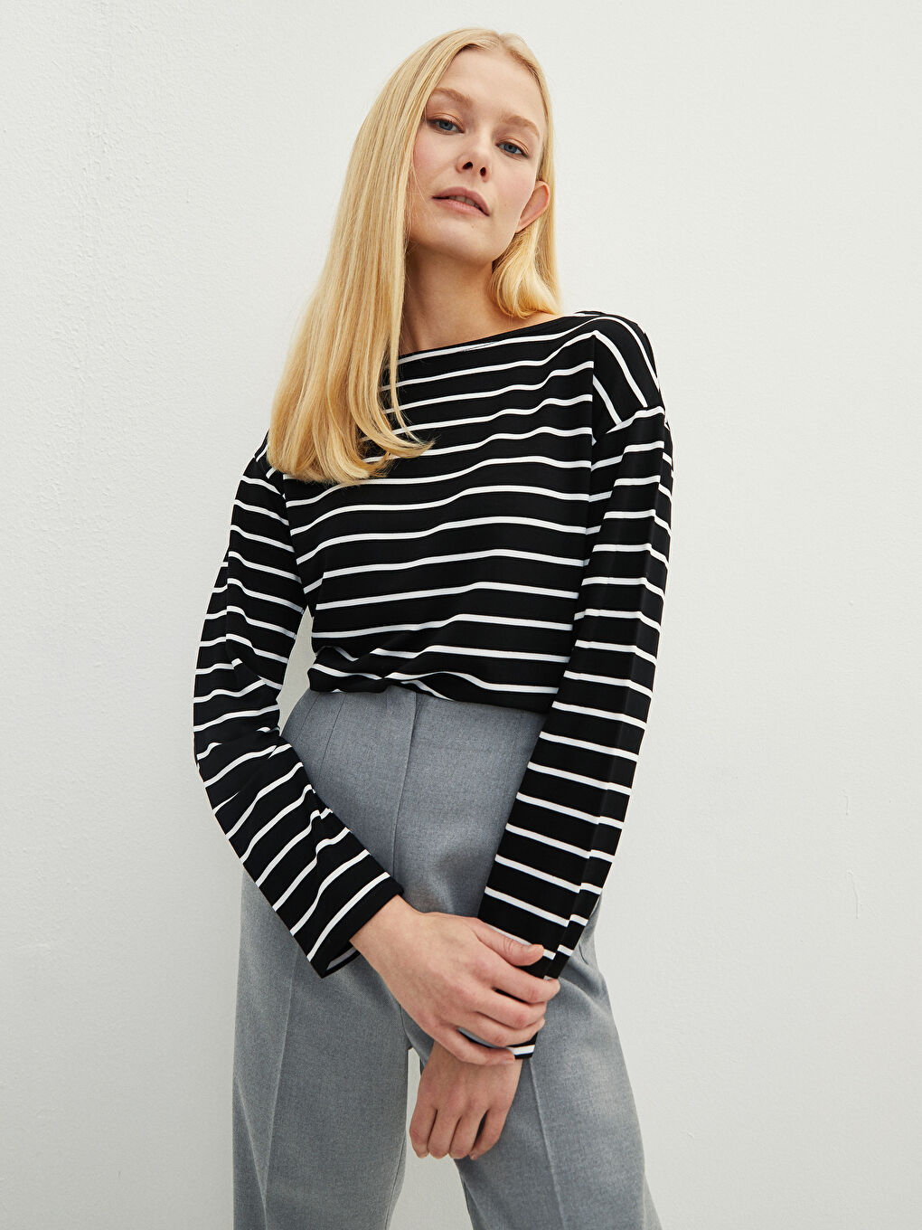 Crew Neck Striped Long Sleeve Women's T-Shirt