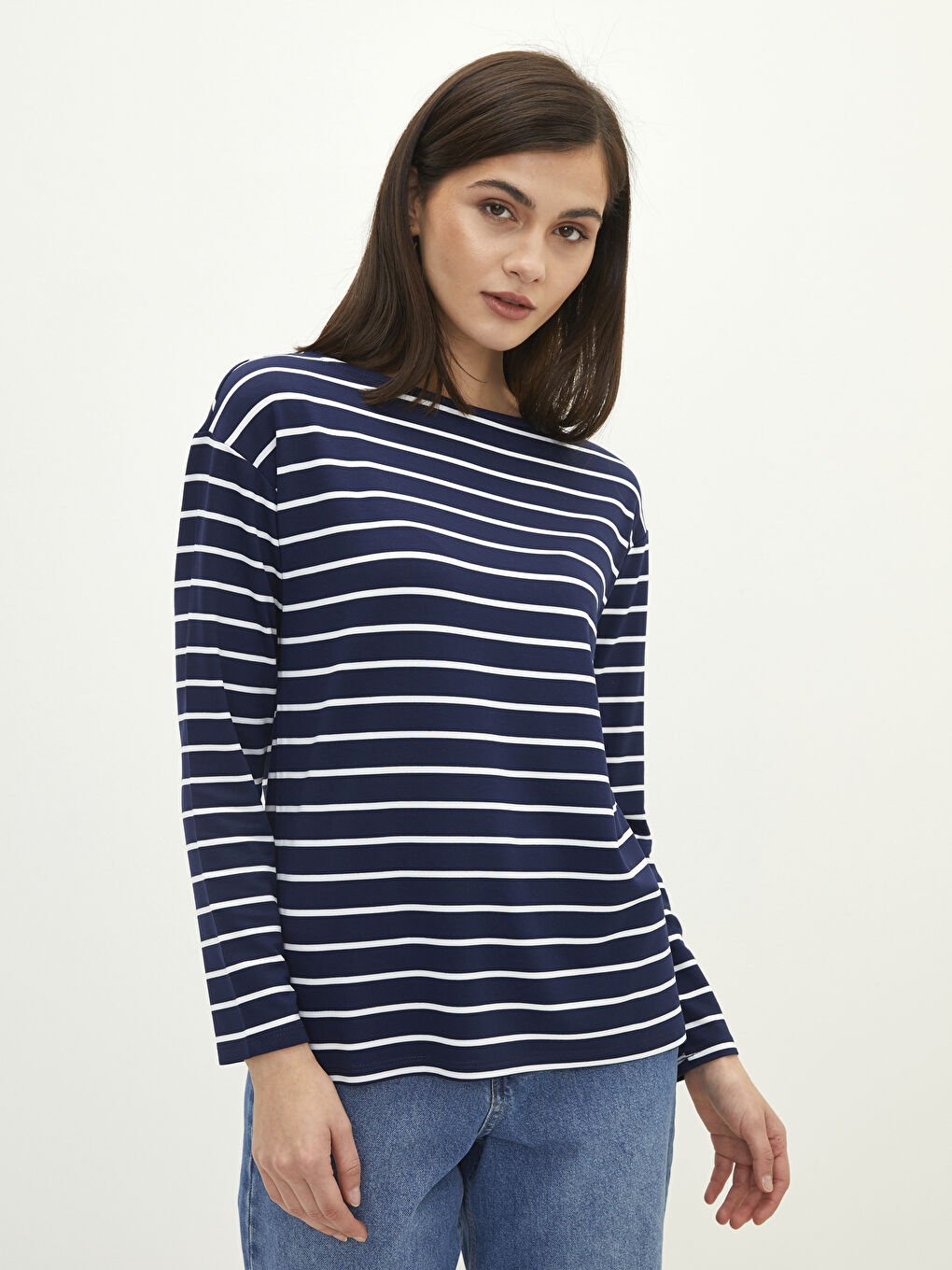 Crew Neck Striped Long Sleeve Women's T-Shirt