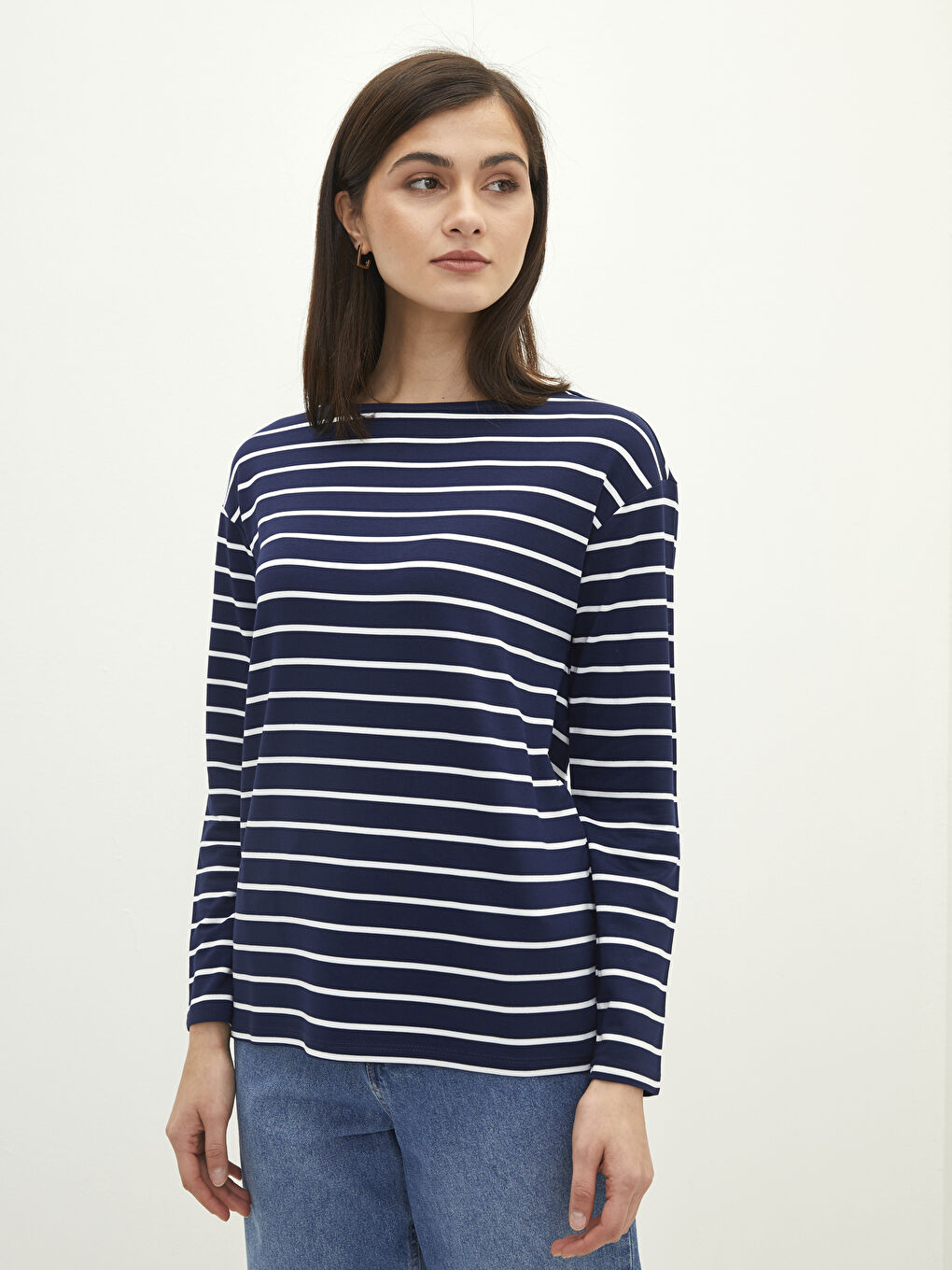 Crew Neck Striped Long Sleeve Women's T-Shirt-1