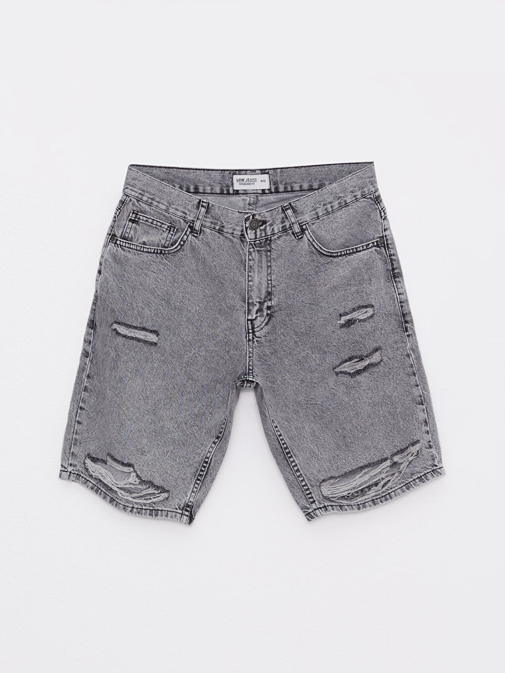 Gri Standart Kalıp Erkek Jean Şort-4