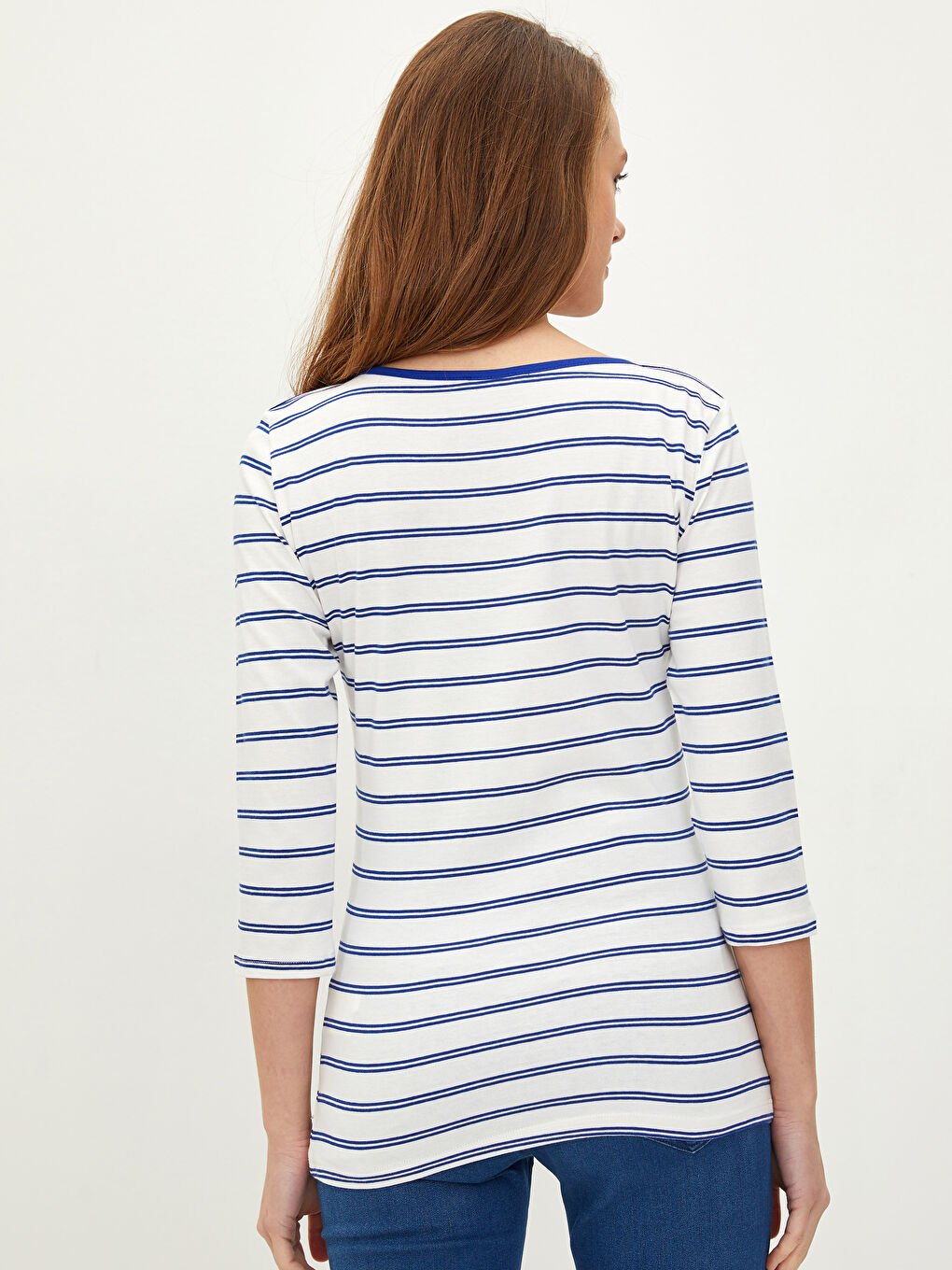 Mavi Bisiklet Yaka Çizgili Kadın Body-4