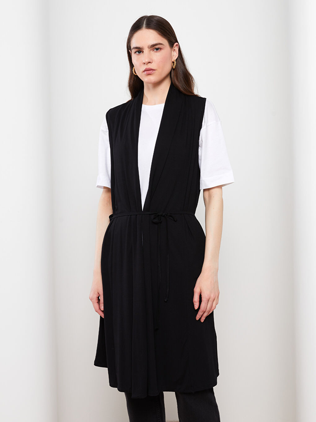 Gilet Uni à Col Châle pour Femmes-1