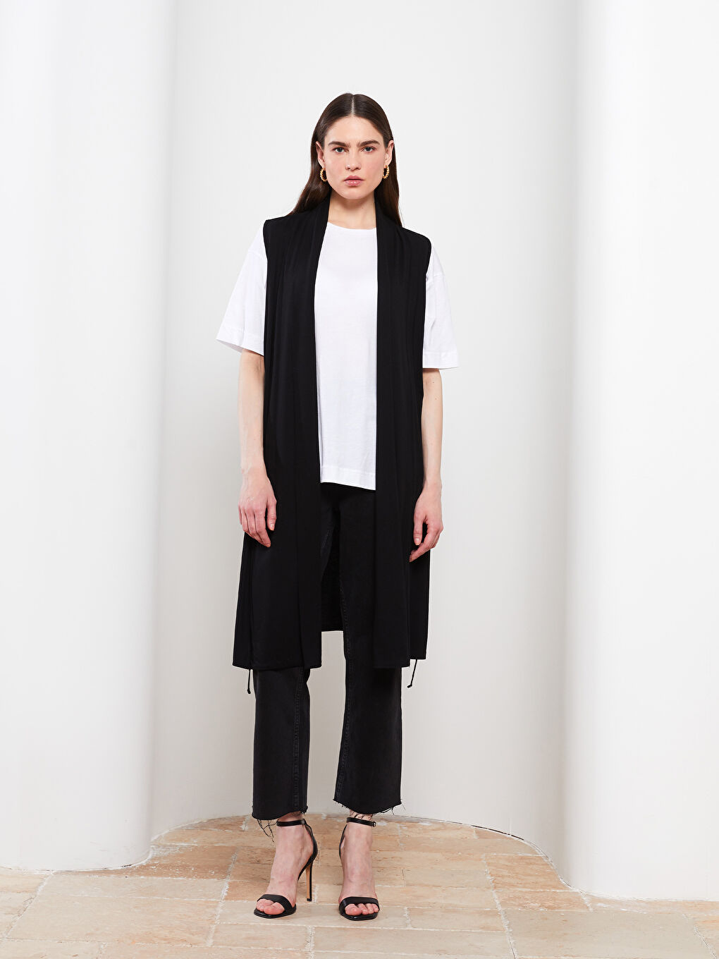 Gilet Uni à Col Châle pour Femmes-2