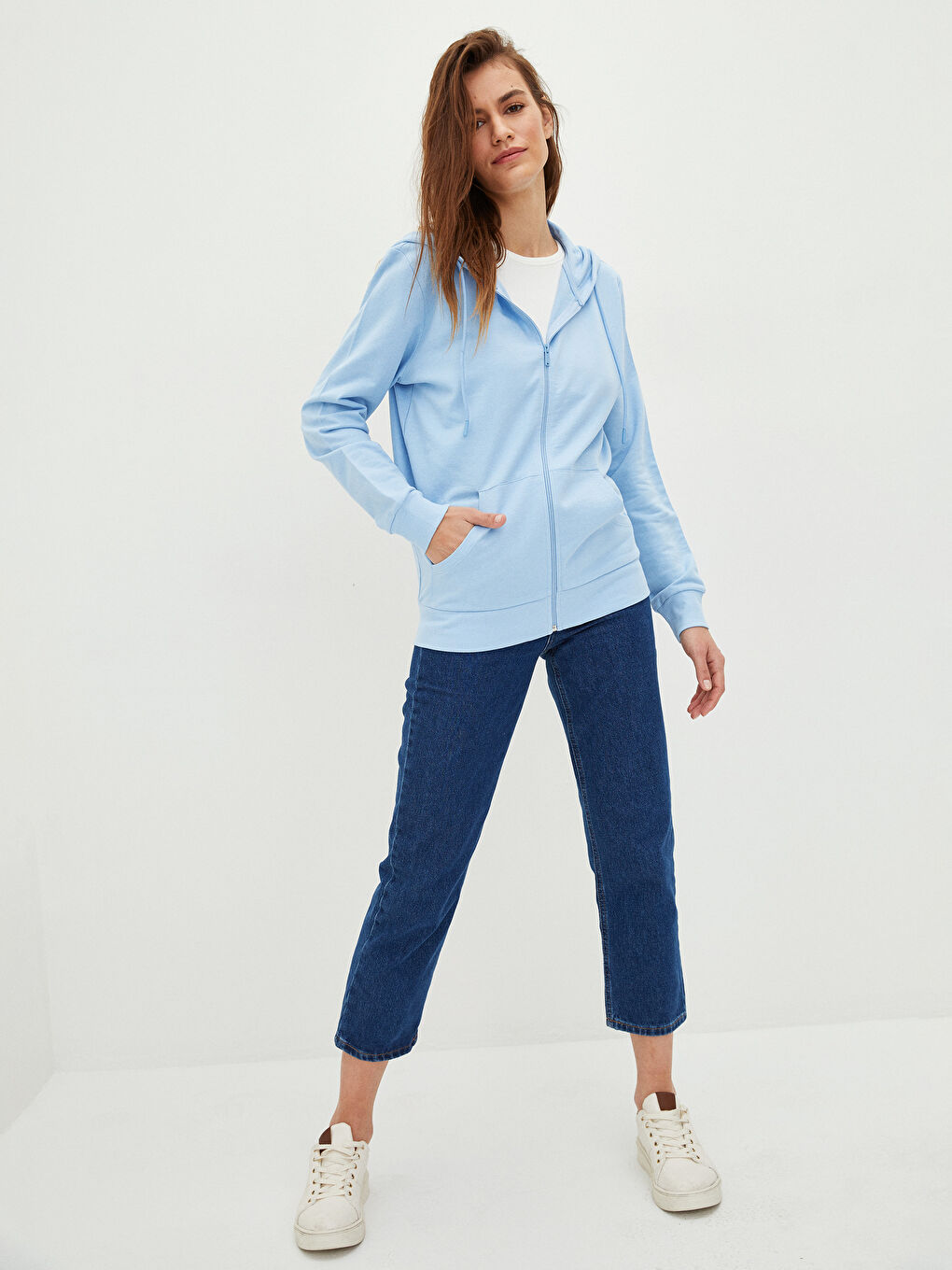 Cardigan Droit à Manches Longues avec Capuche pour Femmes-1