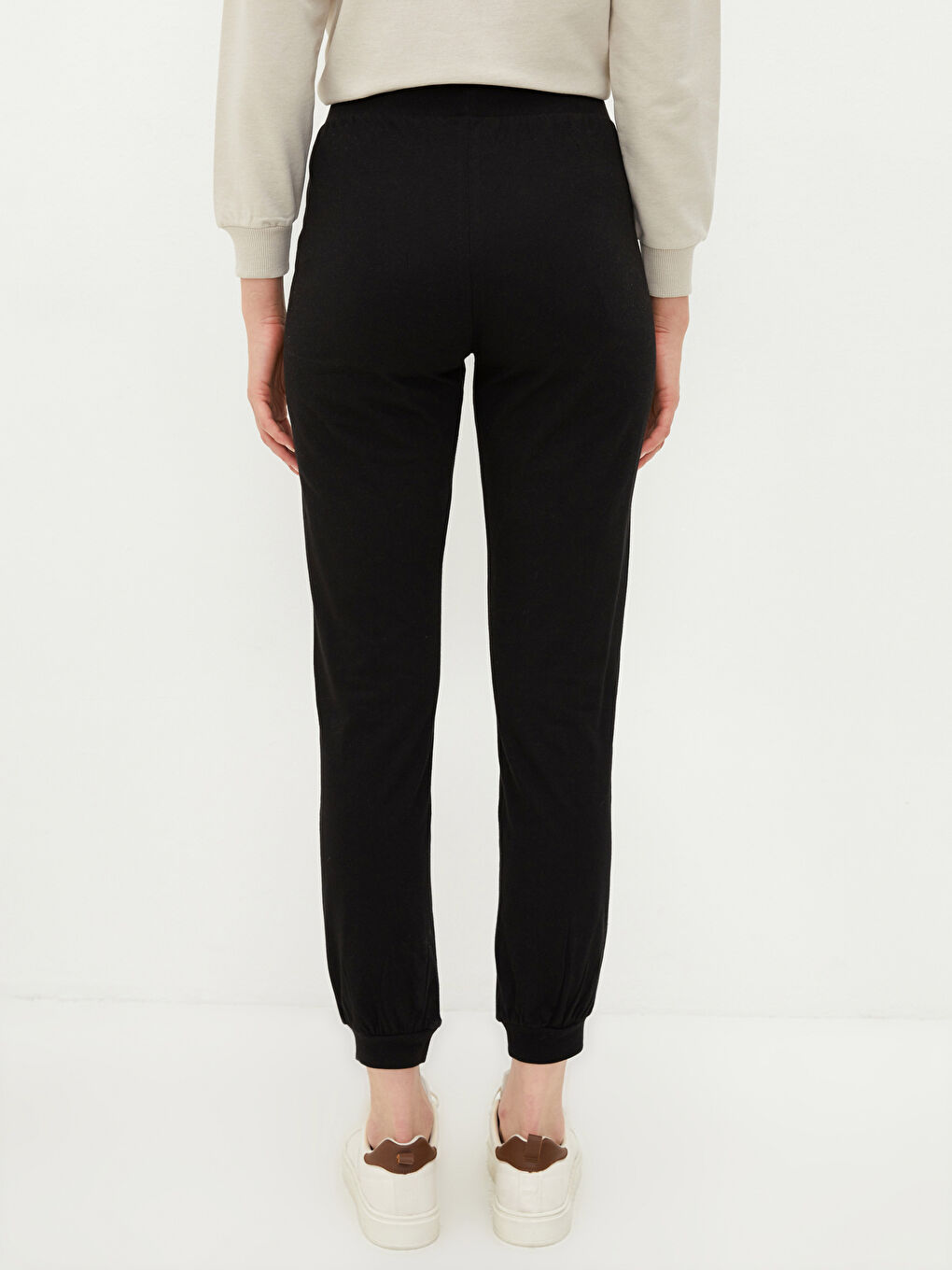 Siyah Kadın Beli Lastikli Düz Jogger Eşofman Altı-5